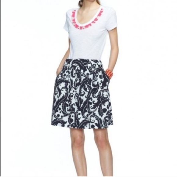 🖤BR X Milly Collection🖤 - Black/White Feather Print Elastic Waist A-Line Skirt - Picture 14 of 14